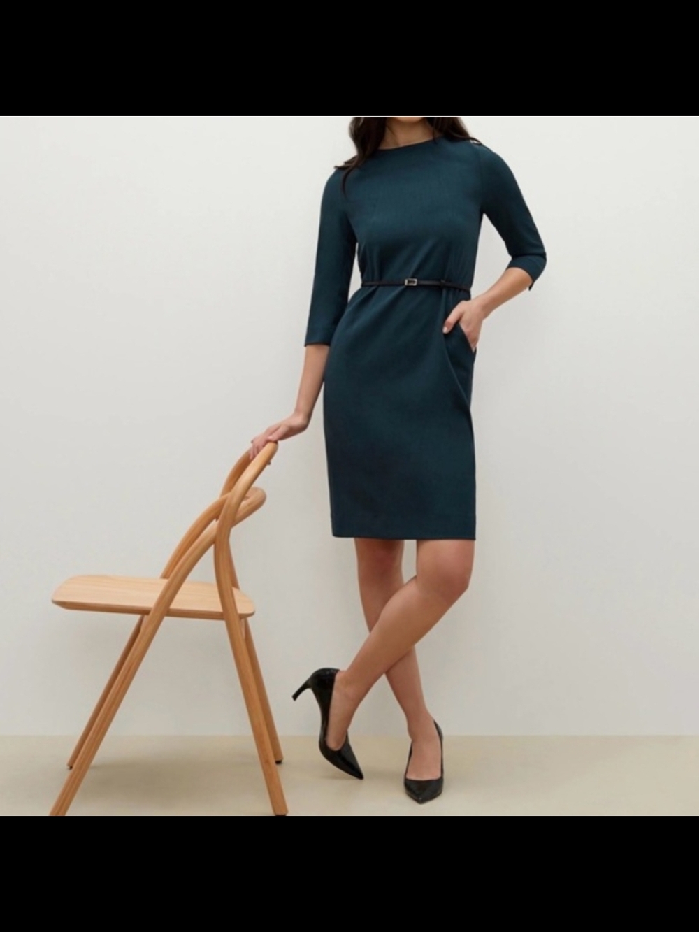 EUC MM Lafleur Womens 2 Etsuko Blue Midi Pencil 3/4 Sleeve Sheath Dress No Belt